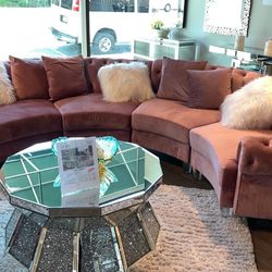 4PC Ninagold Pink Velvet Sectional (139"L x 74"D x 32"H)