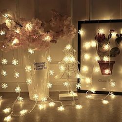Christmas Decoration Lights, Snowflake Lights Warm White 20ft 40 LED Battery Powered Waterproof Cool White String Lights for Indoor&Outdoor Decoration