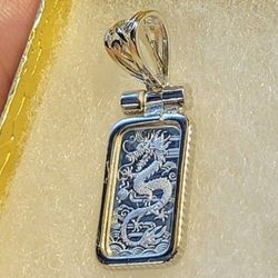 . 999 Fine Silver Pendant 1.3" Dragon 