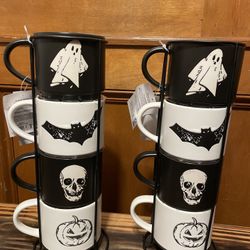 4 Halloween Stacking Mugs with Wire Rack