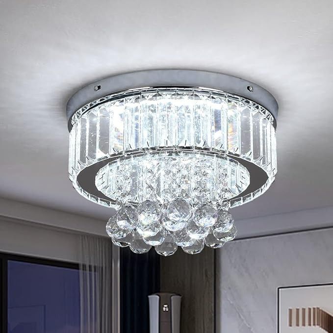 Crystal Raindrop Chandelier, LED 11" Flush Mount Chandelier 6000K