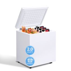 K533 $100  2.0 Cubic Feet Chest Freezer with Removable Basket, Free Standing Top Open Door Compact Freezer with Adjustable Temperature for Home/Kitche