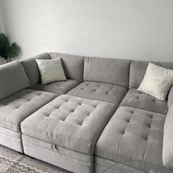 Thomasville Tisdale Modular Sectional Couch 6-piece Beige with Storage Ottoman