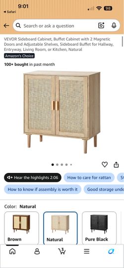 VEVOR Rattan Sideboard Buffet Cabinet Natural