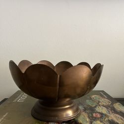Vintage Brass Scalloped Pedestal Bowl