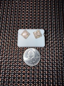 Gold-Tone 925 Sterling Silver Square Moissanite Stud Earrings