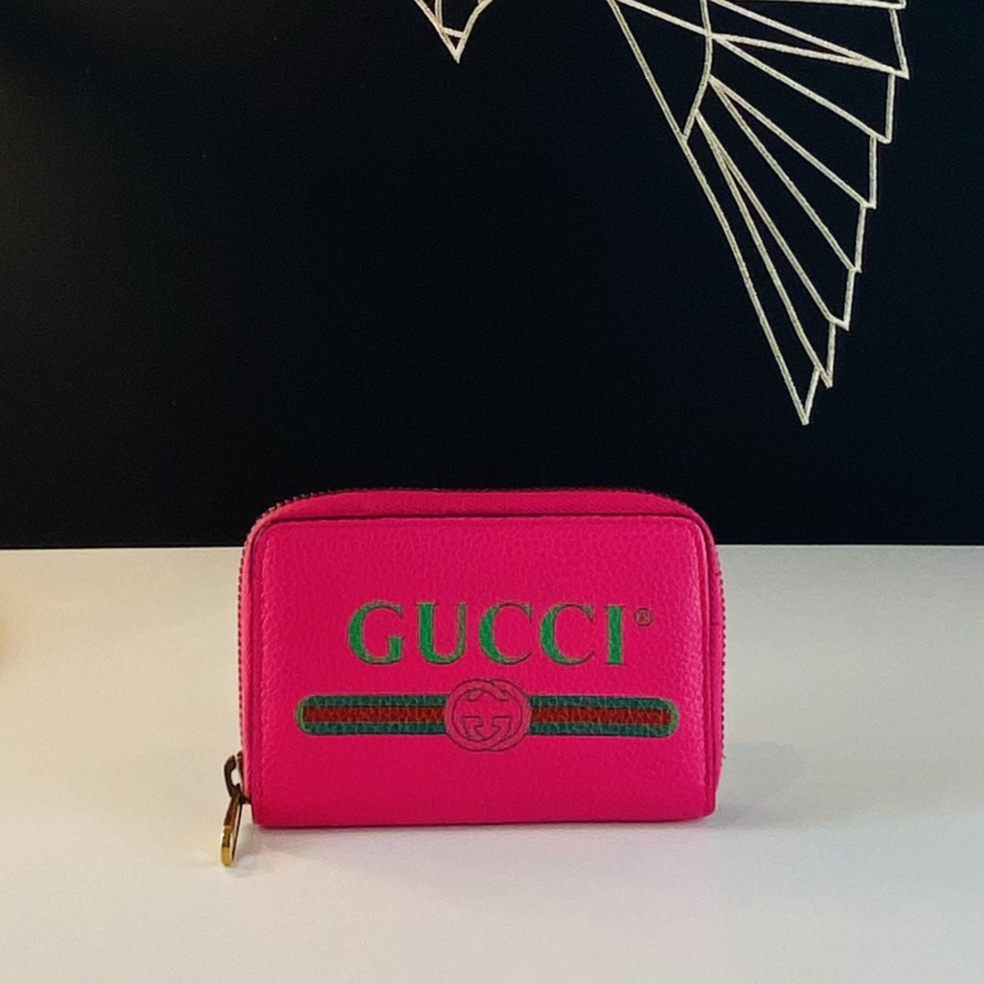 GUCCI Logo Pink Leather Coin Wallet