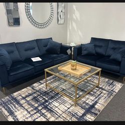 Contemporary Sofa Loveseat | 2 Piece Living Room Set  Navy Blue 🔹 Brand New 📣 Delivery Available ✅