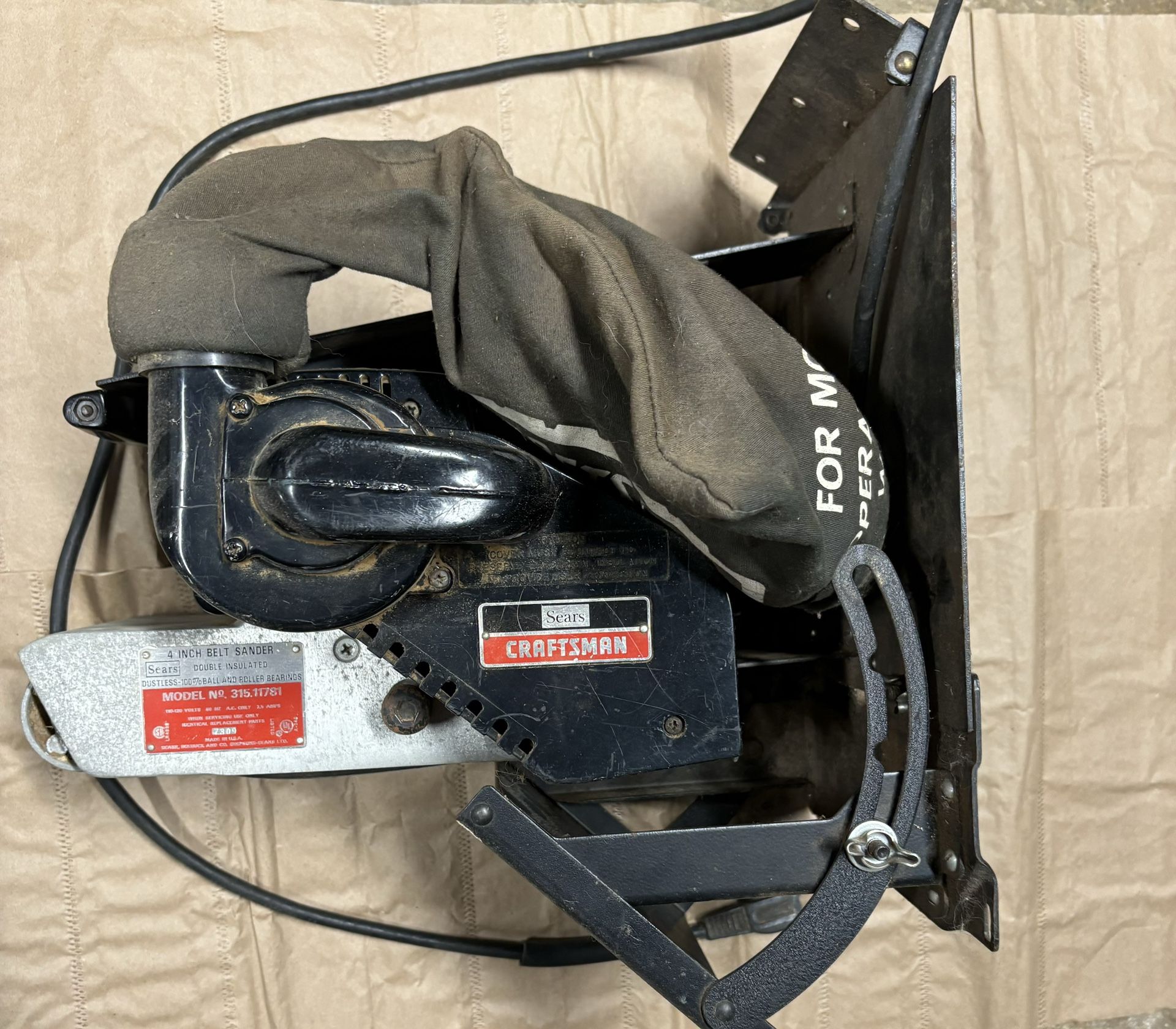 Sears Craftsman Vintage 4” by 24” 1.5 Horsepower Belt Sander With a Dust Bag.