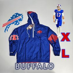 NFL Buffalo Bills 1/4 Zip Mitchell And Ness Windbreaker Jacket New XL 