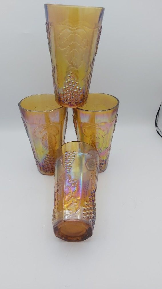 4 Vintage Marigold Indiana Carnival Glass 16oz Tumblers