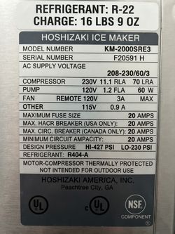 M754 ICE MAKER 2,000 POUNDS HOSHIZAKI ICE MACHINE