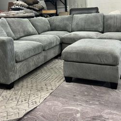 New 99x98 Corduroy Sectional Couch With Ottoman : Free Delivery 