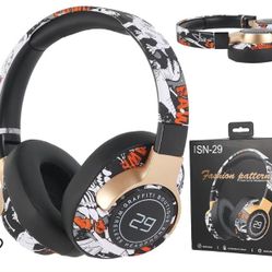 Bluetooth Headphones Over The Ear, Graffiti Wired/Wireless Headphones with Microphone-Soft Ear Cushions, 