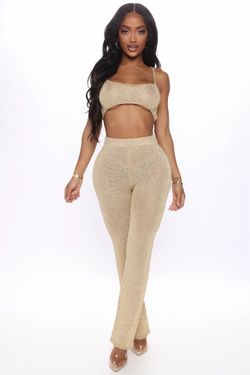 Shine Bright Metallic Knit Pant Set - Gold size small