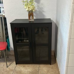 Black Book Case With 4 Shelves And Glass Doors 