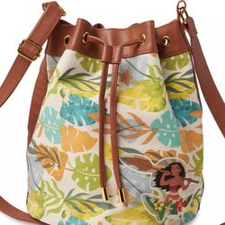 NEW! Disney Moana Canvas Swim Bag Hawaiian Print & Embroidered Patch Cinch Top