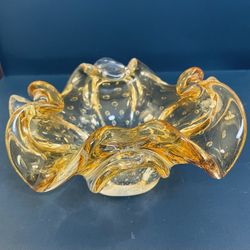Stunning Murano Style Art Glass Bowl With Ruffles 