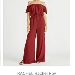 Rachel Roy Women's Short Sleeve Wide Leg Evening Jumpsuit Red Size Large
