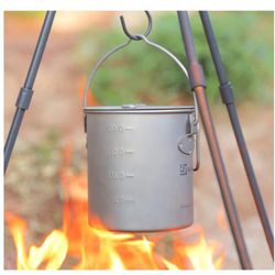 BLUU Light Titanium Camping Pot Cup 750mL - Mug with Lid Outdoor Ultralight Cup w/t Foldable Handle for Outdoor Backpacking Hiking