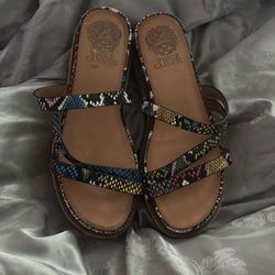 Vince Camuto Aevie Snake Print Leather Strappy Platform Wedge Espadrille Sandals