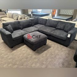 Corduroy Sectional Sofa With Ottoman  99"W X 99"D  X 35" H