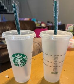 2 venti size reusable Starbucks cups