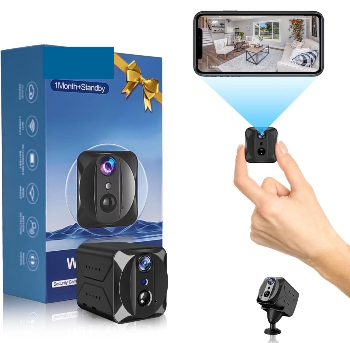 New In Box 2024Upgraded 4K mini WiFi Wireless Camera,100Days Standby Battery Life,AI Motion Detection Alerts,Security Cam for Indoor,Home,Baby,Pets