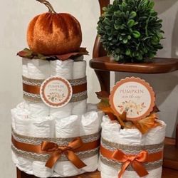 BABY SHOWER DIAPER CAKE gift Fall decor - a Little Pumpkin is on its Way!