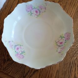Shabby Chic Pale Yellow Bowl with Painted Roses