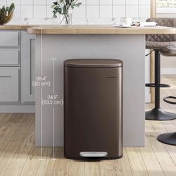 13 Gallon (50 L) Trash Can, Stainless Steel Kitchen Garbage Can, Recycling or Waste Bin, Soft Close, Step-On Pedal, Removable Inner Bucket