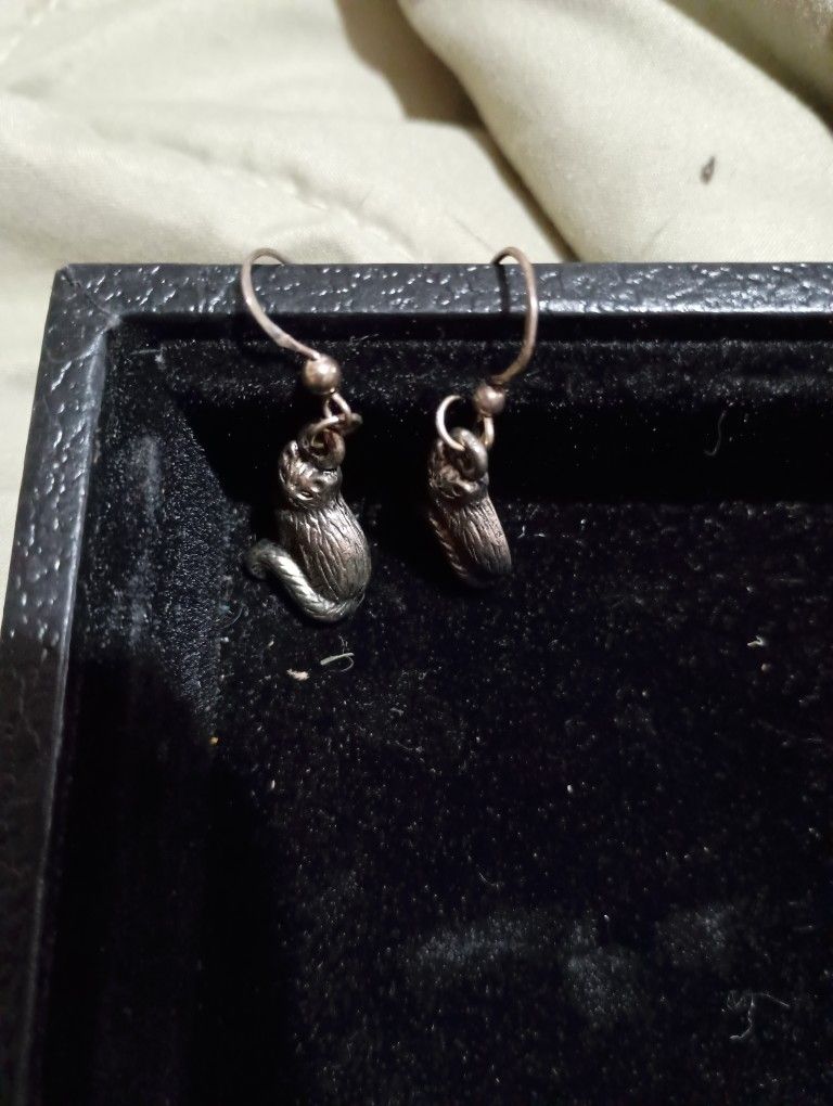 sterling silver clip on cat and heart ear rings