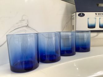 Whiskey Glasses Blue Ombre, NEW, Set of 4 