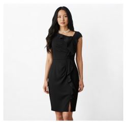 NWT white House |black Market Classy Black Ruffle Midi Short Sleeve Dress Size 2