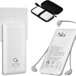 10000mAh Portable Charger with Built-in Cables and AC Wall Plug