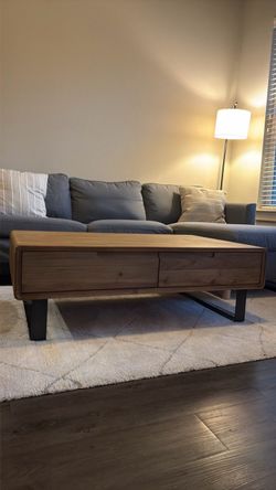 Forma Natural 47" Wide Rectangle Wood Top & Metal Base Coffee Table | Storage | Drawers | Acacia