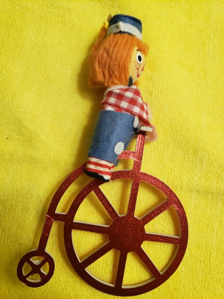 Vintage Raggedy Ann and Andy Christmas Ornaments 9" Yarn Hair