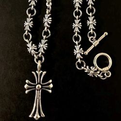 Chrome Necklace Off White Silver Cross/Hearts/Sword CH mm6 Designer Rhude MM6