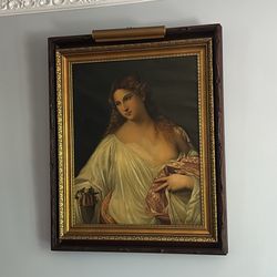 Large Gilded Carved Wood Frame Painting Oil On Canvas 19c 