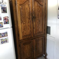 Solid Oak Vintage Armoire - (35W x 23D x 72H) Tons Of Space! Bedroom, Storage, Kitchen