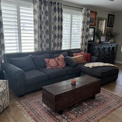 Chaise Sectional, Grey Blue Fabric, 2 Years Old