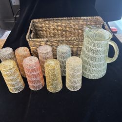 Mid Century Modern Spaghetti String Pitcher & Tumblers