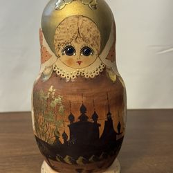 10-Piece Hand-Painted Russian Nesting Dolls Matryoshka Set Gold Dome Art