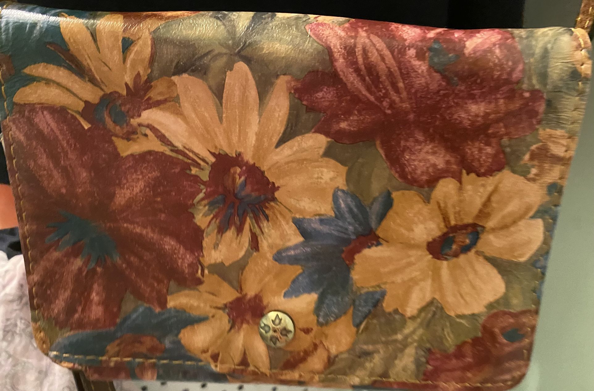 Leather Clutch Purse Floral Like New