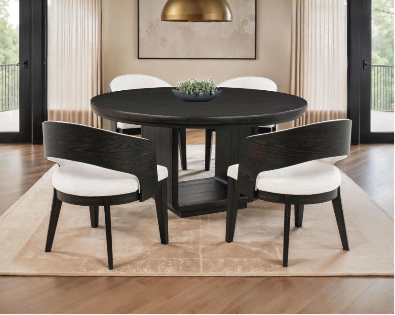 Leandro 5-piece Round Dining Table Set Burnished Black