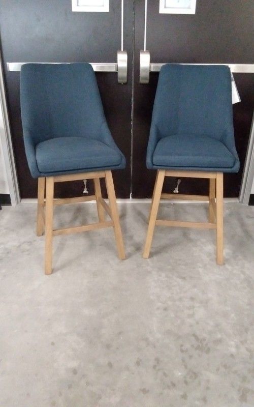 Blue Wooden Counter Height Bar Stools, Set Of Two