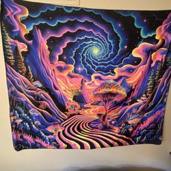 Krelymics Blacklight Tapestry UV Reactive Mushroom