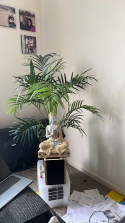 Artificial Potted plant and statue