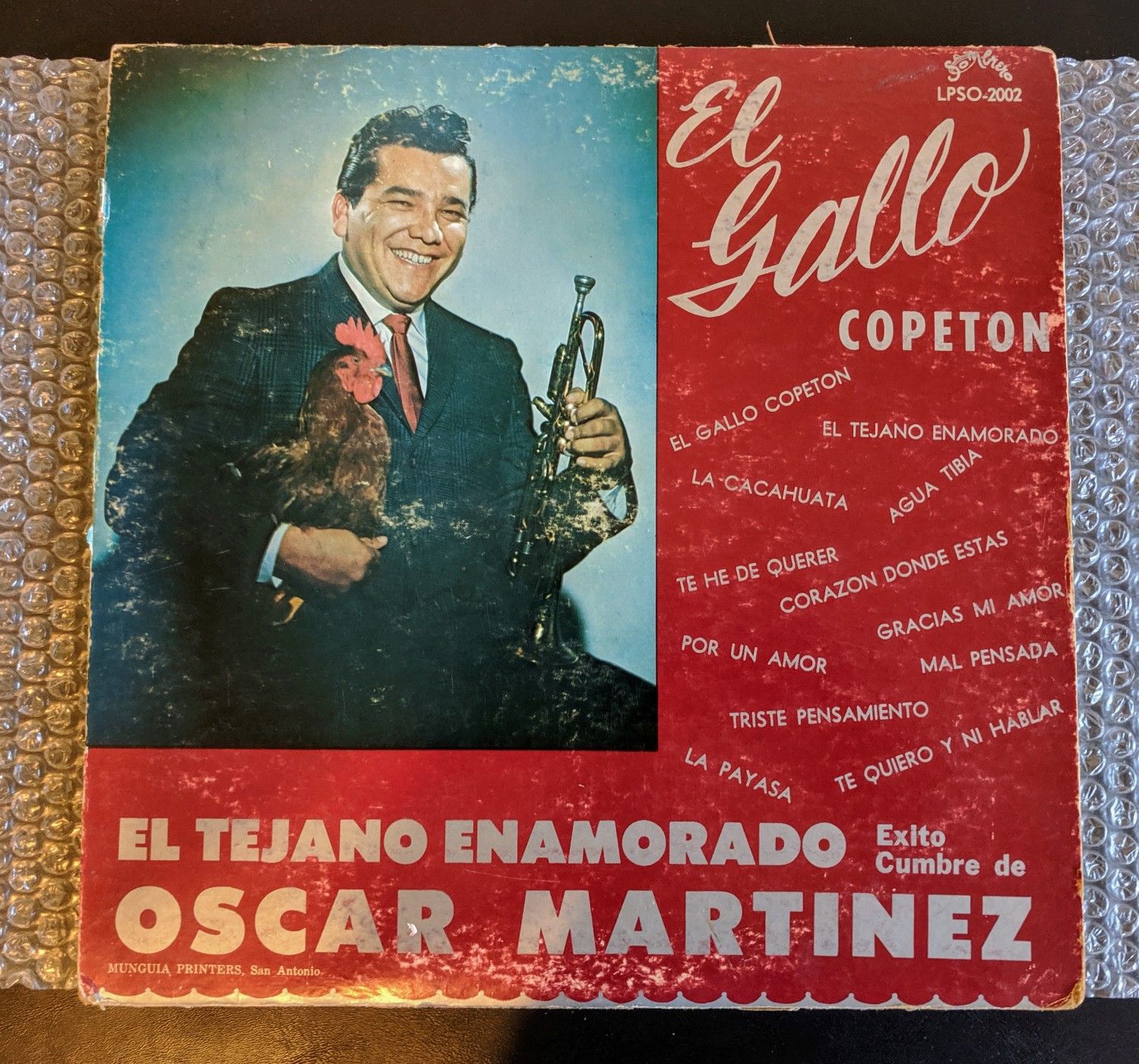 Oscar Martinez: El Tejano Enamorado (LP) Rare Sombrero VG Tex-Mex, Mariachi