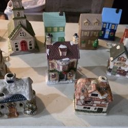10 Porcelain Christmas Village Houses 
